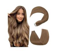 Clip in Hair Extensions Tape In Hair Extensions Real Human Hair Silky Straight #6 Chestnut Brown Seamless Invisible Tape in Extensions 16-26 Inches 20Pcs 50g Hair Extensions(24 inches)