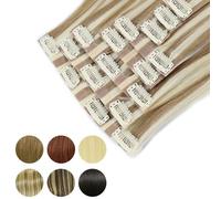 Clip in Hair ExtensionsHuman Hair, 7pcs with 16Clips Per Set 100G Silky Straight Wig Full Head Virgin Hair Natural Color for Women(#613,20INCH/50cm)