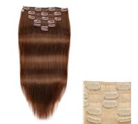 Clip in Hair ExtensionsHuman Hair, Straight Clip on Hair Natural 7pcs with 16Clips Per Set 100G Silky Wig for Women(#4,20INCH/50cm)