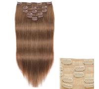 Clip in Hair ExtensionsHuman Hair, Straight Clip on Hair Natural 7pcs with 16Clips Per Set 100G Silky Wig for Women(#8,20INCH/50cm)