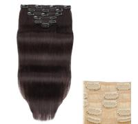 Clip in Hair ExtensionsHuman Hair, Straight Clip on Hair Natural 7pcs with 16Clips Per Set 100G Silky Wig for Women(#1B,20INCH/50cm)