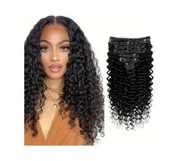Clip in Hair pieces Extensions 10-26 Inch Human Hair Deep Wave Clip In Hair Extensions Brazilian Clip In 8 Pcs/Set Natural Black Color Clip Ins Remy Hair Hair Extensions Clip in(10inches)