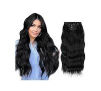 Clip in Hair pieces Extensions 4pcs/set Synthetic Long Wavy Clip In Hair Extensions 22" Thick Hairpiece For Women Brown Blonde Black Natural Fake Hair Hair Extensions Clip in(Jet Black)
