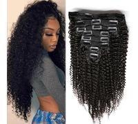 Clip in Hair pieces Extensions Deep Wave Clip In Human Hair Extensions Clips In Extension Full Head Brazilian Clip on Curly Hair Extension Natural Colour for Women Hair Extensions Clip in(12INCHES,120