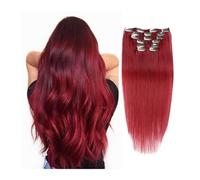 Clip In HairExtensions Remy Human Hair Pieces 7pcs Per Set Wine Red Double Weft Straight Wigs Wear and Go(18 inches)