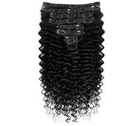 Clip in Human Hair Extensions, 6PCS 100g Invisible PU Skin Weft Natural Black Virgin Hair for Women(Deep Curly,35cm)