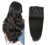 Clip in Human Hair Extensions Black 16inch/18Inch/20Inch Real Human Hair 7 Pieces Set of 16 Clips for Women Tangle Free, Dyeable, Heat Resistant,18inch (45cm)