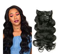 Clip In Human Hair Extensions Full Head 16 Clips 100% Real Remy Human Hair Body Wave Wigs 8A 7 Pcs Wavy Pieces 18 Inch #1 Jet Black 70g