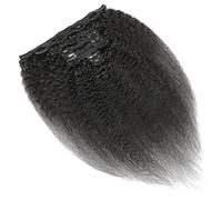 Clip in Human Hair Extensions Kinky Straight Brazilian Full Head Yaki Thick Double Long 8 Pieces 120g with 18 Clips Natural Black Color For Women Easy Installation and Removal(12inches)