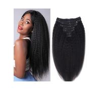 Clip In Kinky Straight Human Hair Extensions Full Head Brazilian Clip on Curly Natural Black Hair Extension For Women Wear and Go(26inches,120g)