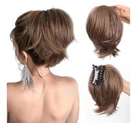 Clip in Ponytail, Claw Clip Ponytail Extension 8.7'' Realistic Natural in DIY Heat-Resistant Fiber Wig for Women Hairstyling, Brown