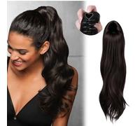 Clip-In Ponytail Hair Extension 20Inches - Dark Brown Synthetic Hair Piece for Women, Thick Fake Pony Tail for Daily Use & Special Occasions