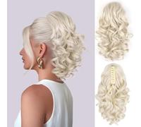 Clip in Ponytail Hair Extensions - 12 Inch Curly Ponytail Extension, Wavy Pony Tail Hair Pieces for Women, Synthetic Pony Tail Hair Pieces for Women (Color: Platinum Blonde)