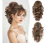 Clip in Ponytail Hair Extensions - 12 Inch Curly Ponytail Extension, Wavy Pony Tail Hair Pieces for Women, Synthetic Pony Tail Hair Pieces for Women (Color: Chestnut Brown With Golden Highlights)