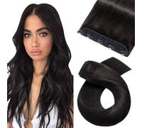 Clip in Remy Hair Extensions 18inch 100% Real Human Hair One Piece Clip on Hair Extensions Seamless 3/4 Half Head Natural Straight(18inch-50g, #1B Natural Black)