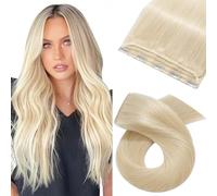 Clip in Remy Hair Extensions 8inch 100% Real Human Hair One Piece Clip on Hair Extensions Seamless 3/4 Half Head Natural Straight(40g, #60 Platinum Blonde)