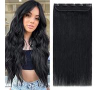 Clip in Remy Hair Extensions Human Hair Real Hair Extension One Piece (#01 Jet Black, 14inch-75g) 3/4 Half Head Thick Natural