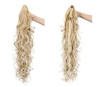 Clip-in Wavy Ponytail Extension 75cm Long Curly Synthetic Hair with Drawstring for Women Voluminous High Ponytail Hairpiece (5 Colors)(Beige Gold)