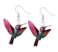 Clip on 80s Earrings Earrings For Women Novelty Colorful Elegant Long Parrot Hummingbird Dangle Drop Animal Earrings Jewelry (Red, One Size)