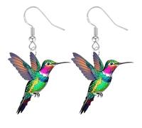 Clip on 80s Earrings Earrings For Women Novelty Colorful Elegant Long Parrot Hummingbird Dangle Drop Animal Earrings Jewelry (Green, One Size)