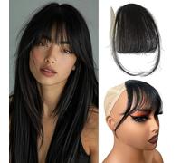 Clip On Bangs 100% Human Hair Steamed Bangs with Sideburns for Women Daily Use (Black)