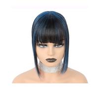 Clip-on Bangs Human Hair with Bangs for Women Fringe Clip in Pieces with Thining Thick Hairpieces Adding Extra Extensions(Blue)