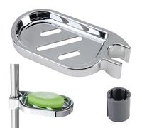 Clip-on Bathroom Soap Dish Adjustable Shower Rail Soap Holder ABS Shower Soap Tray with 22mm Shower Round Rail Pole for Tube Pipe Rod Pole Bathroom Kitchen Sink (Silver)