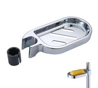 Clip-on Bathroom Soap Dish Adjustable Shower Rail Soap Holder ABS Shower Soap Tray with 22mm Shower Round Rail Pole for Tube Pipe Rod Pole Bathroom Kitchen Sink (Silver)