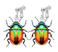 Clip on Beetle Dangle Earrings for Women, Non Pierced, Unique 2D Pattern, Cute Acrylic Ladybug Drop Fashion Jewelry Earrings, Acrylic, No Gemstone