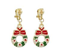 Clip On Christmas Earrings for Women Girls Cute Snowman Tree Stocking Vintage Dangle Drop Clip-on Winter Earrings Candy Deer Wreath Gift Non Piercing Xmas Earrings Jewelry Set for Kids, Zinc, No