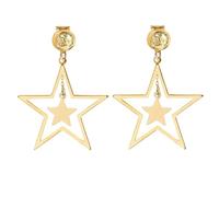 Clip On Double Star Cuff Dangle Drop Earrings for Women Non Pierced Ear Fake Stud Silver Gold Black Hollow Star Dangling Hypoallergenic Fashion Jewelry Christmas Party Holiday Gift, Metal, No Gemstone