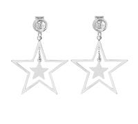 Clip On Double Star Cuff Dangle Drop Earrings for Women Non Pierced Ear Fake Stud Silver Gold Black Hollow Star Dangling Hypoallergenic Fashion Jewelry Christmas Party Holiday Gift, Metal, No Gemstone