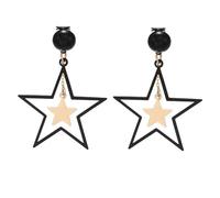 Clip On Double Star Cuff Dangle Drop Earrings for Women Non Pierced Ear Fake Stud Silver Gold Black Hollow Star Dangling Hypoallergenic Fashion Jewelry Christmas Party Holiday Gift, Metal, No Gemstone