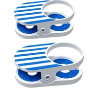 Clip-On Drink Holder - Secure Your Beverage Anywhere, Beach Chair Cup Holder with Clamp,Portable Wine Glass Clamp Holder, Portable Cup Holder for Desk Table Pool Lounge Cruise Outdoor Use (Blue 2PC)