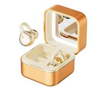 Clip On Ear Headphones with Makeup Mirror, Open Ear Wireless Bluetooth Earbuds, 40H Long Battery Life LED Light Case for All Phones (Orange)