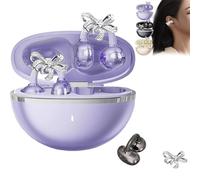 Clip-on Earbuds with Detachable Bow Earrings,Open-Ear Wireless Bluetooth 5.4 Headphones with Mic, Comfortable Fit & 72H Playtime Jewelry-Inspired Headphones for Women Gifts,Sports & Workouts (purple)