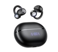 Clip On Earphones, NC1 Clip-on Earbuds, Bluetooth 5.4 Open Ear Headphones with 11mm Dynamic Driver, AI Noise Cancelling, Deep Bass, Smart Display, 20H, Lightweight for Sport, Workouts (Black) (Black)