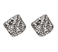 Clip On Earrings - Antique Silver Plated Stud With Clear And Grey Crystals - Kamali