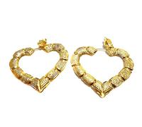 Clip-on Earrings Bamboo Heart Gold Tone Hoop Earrings 3 inch