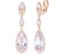 Clip-On Earrings for Wedding, Prom - Diamond Cubic Zirconia Pave-Framed Pear Shaped Dangle Drop Non-Pierced Clip Earrings for Women, Brides, Bridesmaid, Mother of the Bride, Birthday Gift, Metal