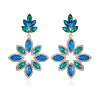 Clip on Earrings for Women Flower Cluster Clip Earrings Rhinestone Crystal Big Statement Clip on Earrings Dangle Hypoallergenic Prom Party Birthday Xmas Valentine's Day Gifts (Green)