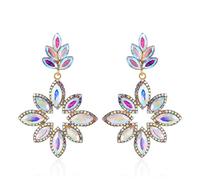 Clip on Earrings for Women Flower Cluster Clip Earrings Rhinestone Crystal Big Statement Clip on Earrings Dangle Hypoallergenic Prom Party Birthday Xmas Valentine's Day Gifts (AB)