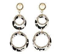 Clip On Earrings - Gold Plated Drop Earring With Black And White Acrylic And Crystal Rings - Edusa