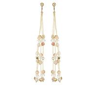 Clip On Earrings - Gold Plated Drop With Pink Agate Stone And Glass Beads - Ryo P