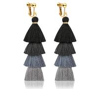 Clip on Earrings, Lightweight Colorful Layered Tassel Bohemian Statement Tiered Big Dangle Drop Earrings for Women, Non Pierced, Boho Jewelry, Zinc, No Gemstone