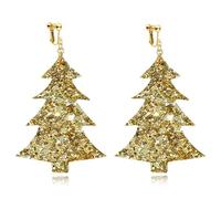 Clip on Earrings Non Pierced for Women Screw Back Heart Star Tree Acrylic Holiday Christmas Drop Dangle Trendy Jewelry, Zinc, No Gemstone