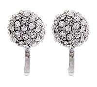 Clip On Earrings - Silver Plated Ball With Clear Crystals - Ada