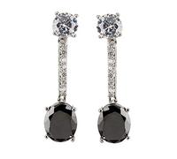 Clip On Earrings - Silver Plated Dangle Earring With A Black Stone And Clear Crystals - Nadda