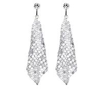 Clip On Earrings - Silver Plated Dangle With A Clear Stone - Daya S