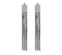 Clip On Earrings - Silver Plated Drop With Clear Crystals And Long Chains - Bridie S